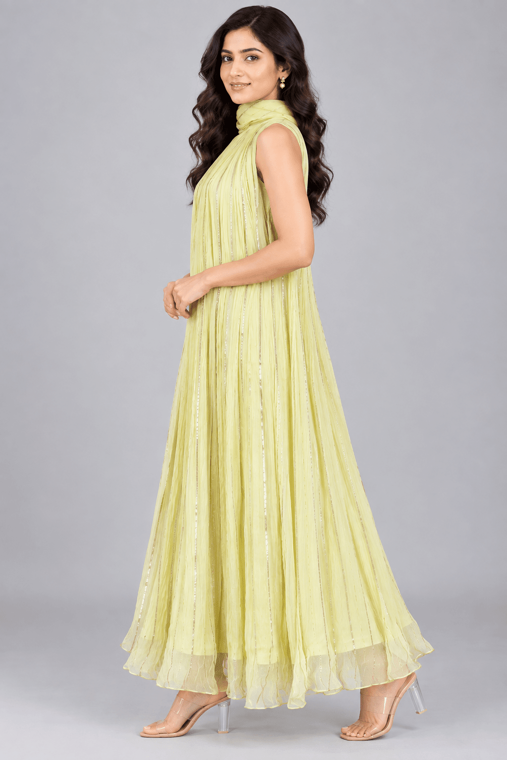 Meera Lemon Yellow Crushed Chiffon Dress3