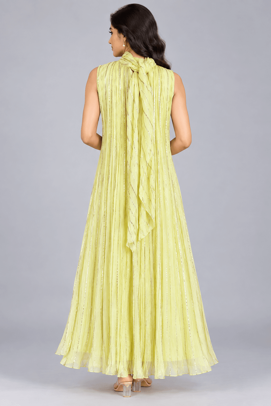 Meera Lemon Yellow Crushed Chiffon Dress4