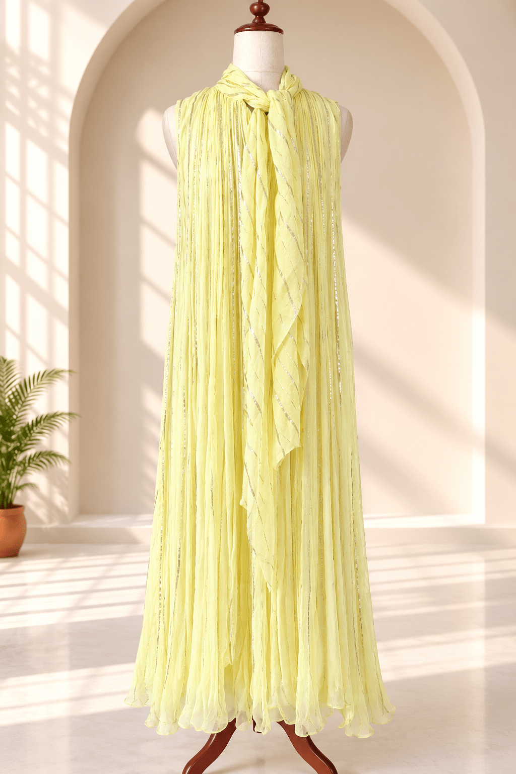 Meera Lemon Yellow Crushed Chiffon Dress5