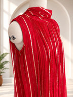 Rani Red Golden Stripe Sleeveless Pleated Dress5
