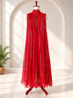 Rani Red Golden Stripe Sleeveless Pleated Dress6