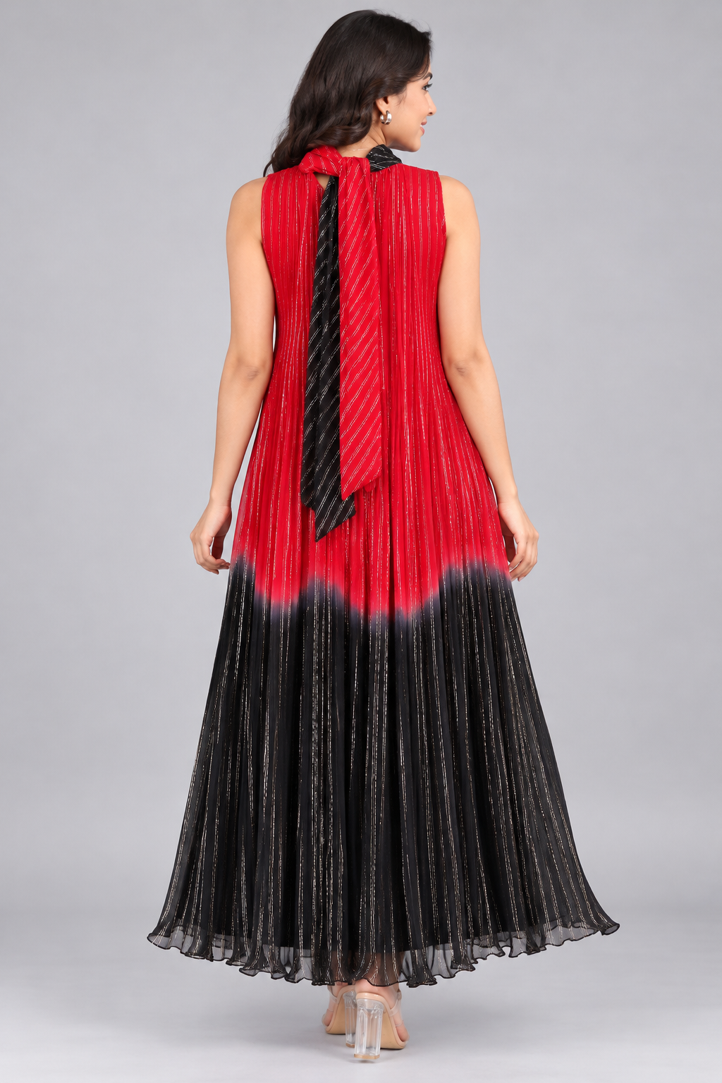 Ruby Red & Black Crushed Chiffon Maxi Dress