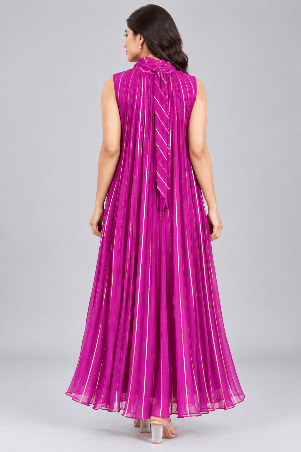 Riya Purple Golden Stripe Sleeveless Maxi Dress5