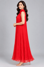Riya Red Crushed Chiffon Sleeveless Dress3