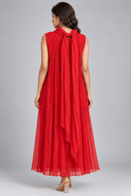 Riya Red Crushed Chiffon Sleeveless Dress4