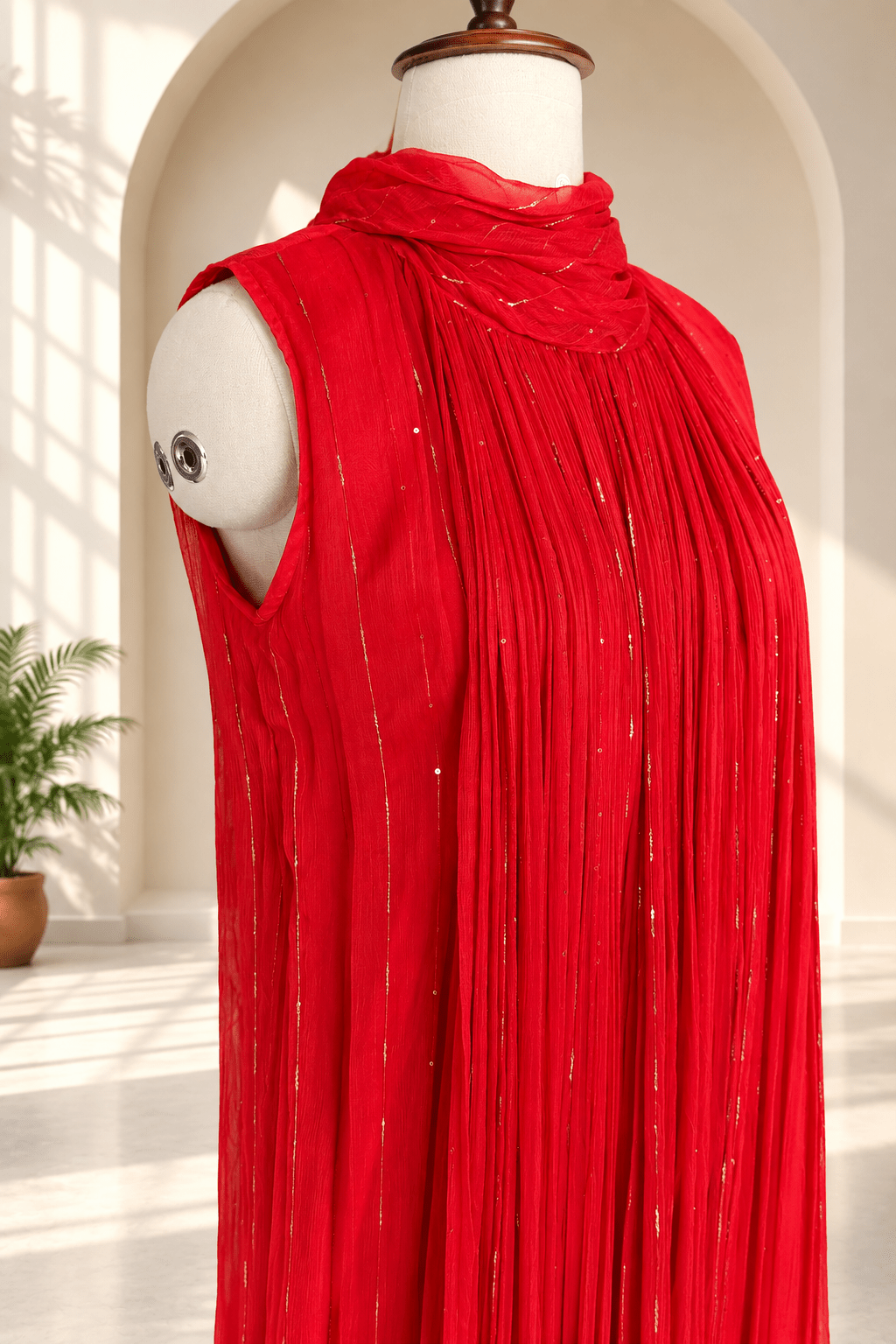 Riya Red Crushed Chiffon Sleeveless Dress5