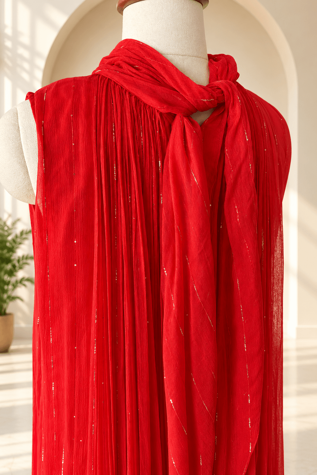 Riya Red Crushed Chiffon Sleeveless Dress6