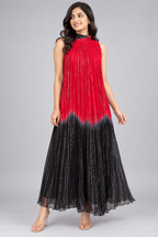 Ruby Red & Black Crushed Chiffon Maxi Dress