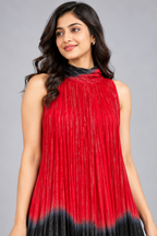 Ruby Red & Black Crushed Chiffon Maxi Dress