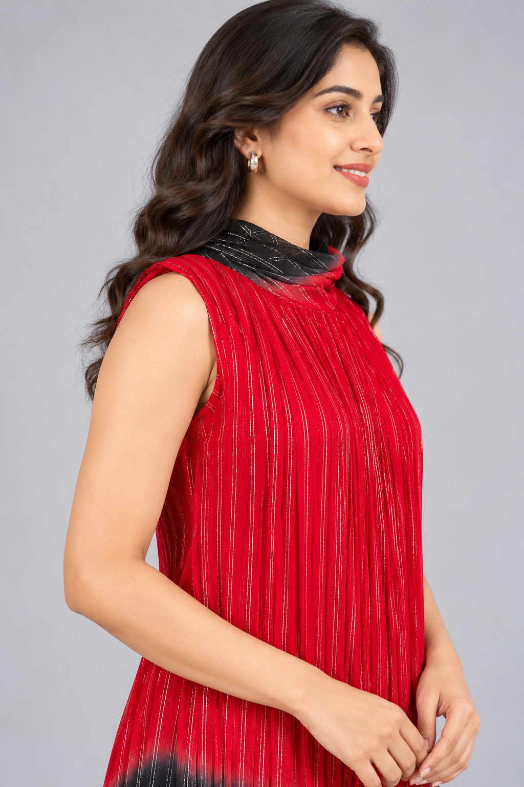 Ruby Red & Black Crushed Chiffon Maxi Dress