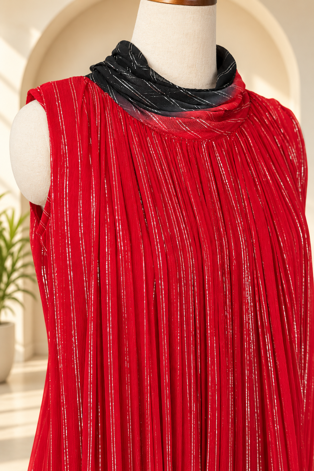 Ruby Red & Black Crushed Chiffon Maxi Dress
