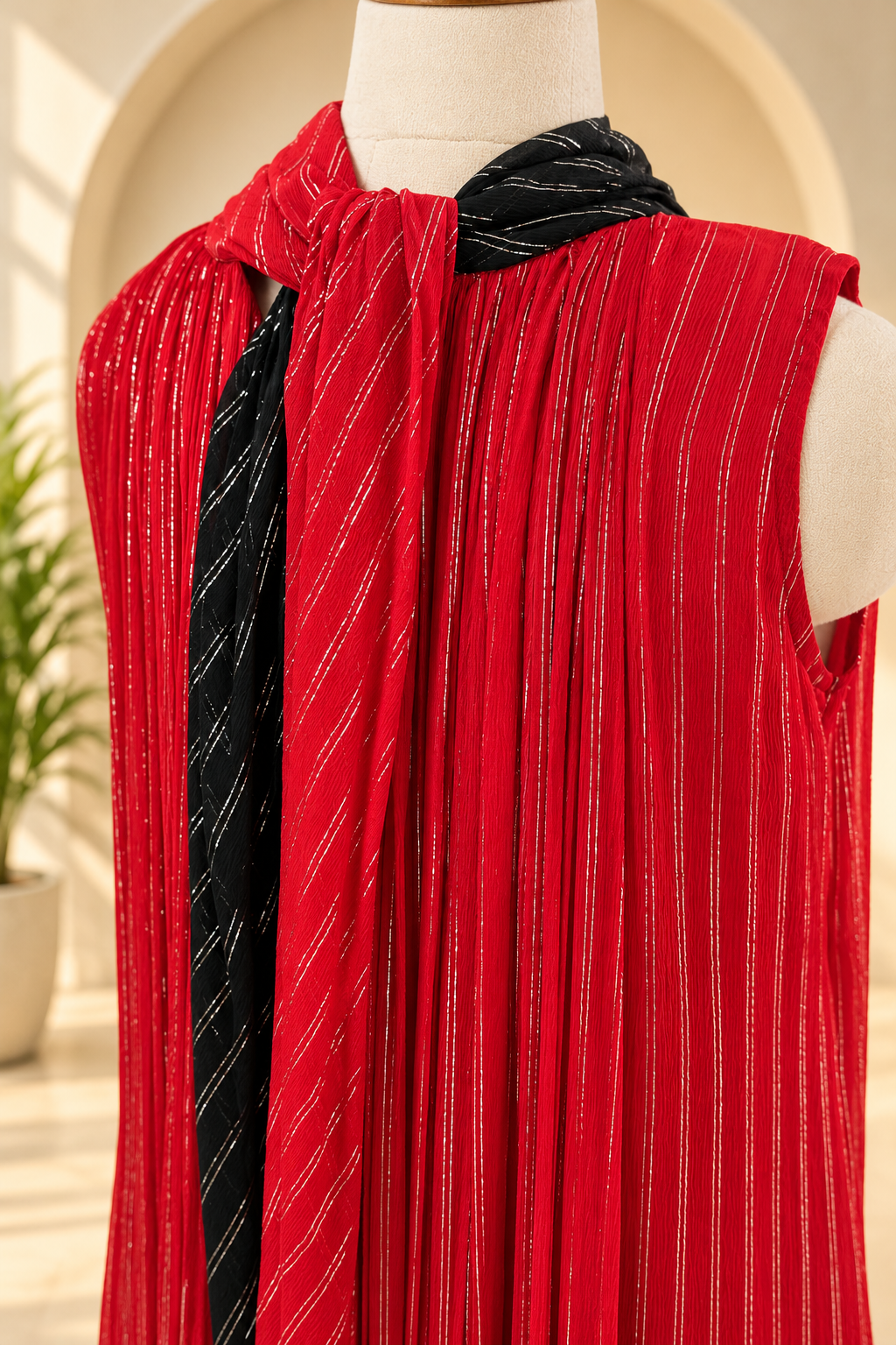 Ruby Red & Black Crushed Chiffon Maxi Dress