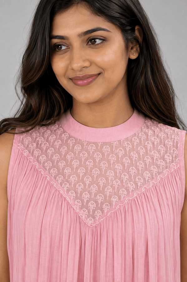 Gulabi Noor Glass Chanderi Pleated Dress