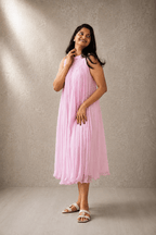 Gulabi Noor Glass Chanderi Pleated Dress