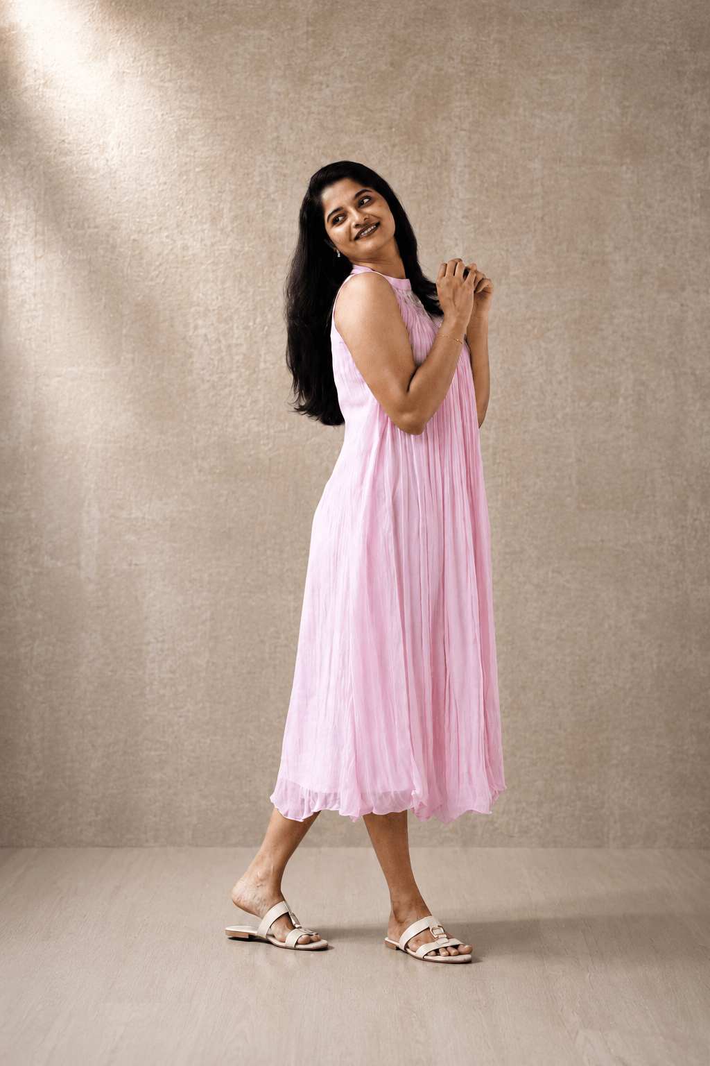 Gulabi Noor Glass Chanderi Pleated Dress