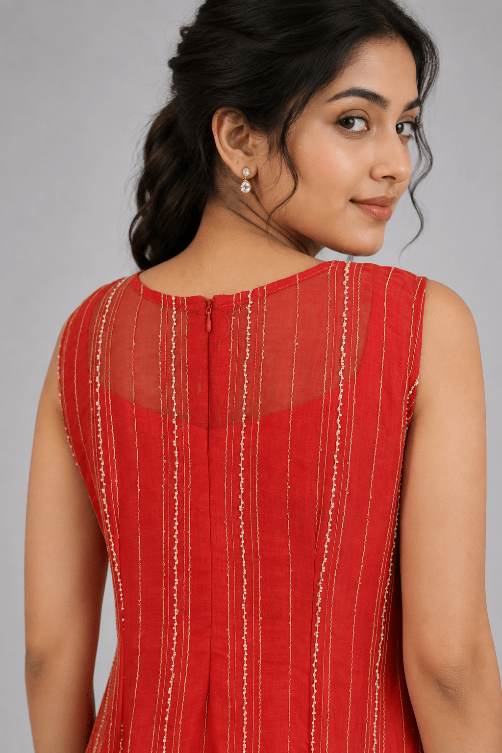 Gulmohar Rose Glass Chanderi 4D Festive Maxi Dress
