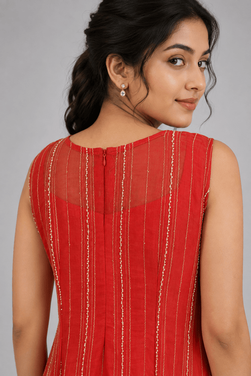 Gulmohar Rose Glass Chanderi 4D Festive Maxi Dress