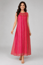 Gulmohar Rose Glass Chanderi 4D Festive Maxi Dress