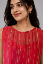 Gulmohar Rose Glass Chanderi 4D Festive Maxi Dress