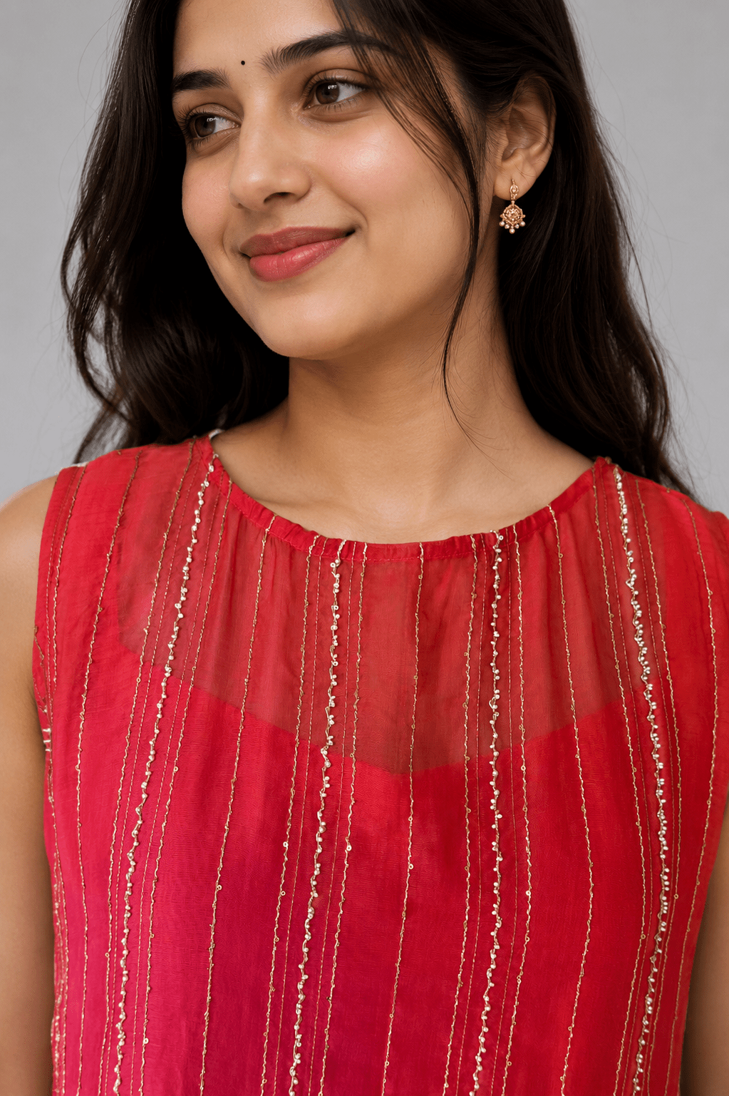 Gulmohar Rose Glass Chanderi 4D Festive Maxi Dress