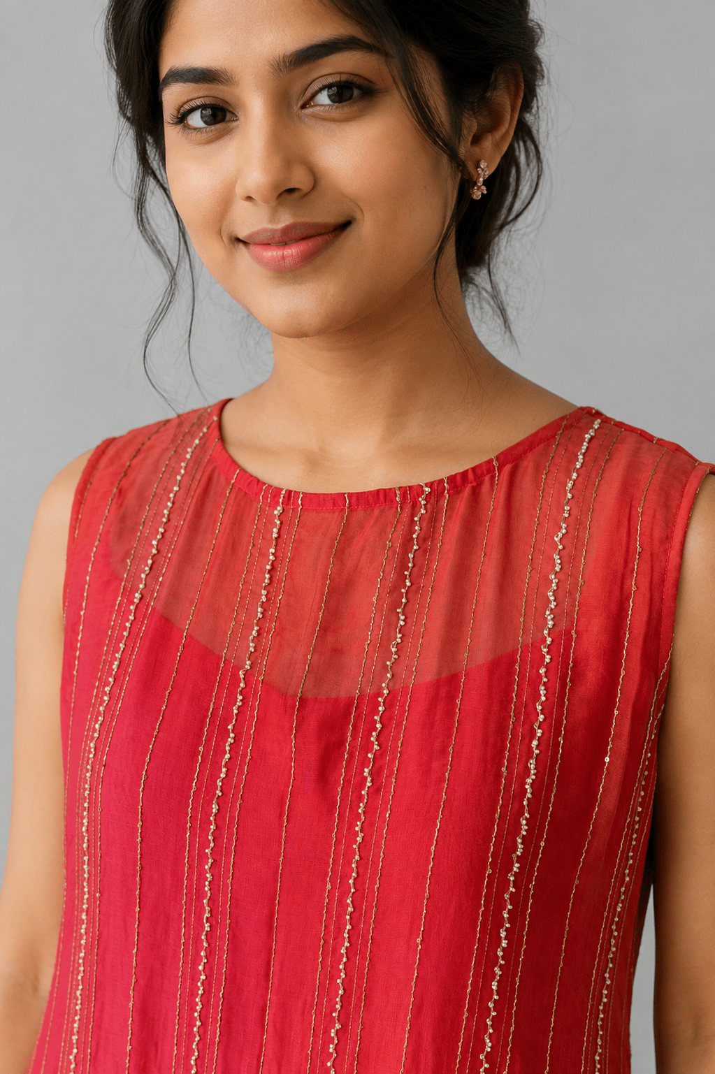 Gulmohar Rose Glass Chanderi 4D Festive Maxi Dress