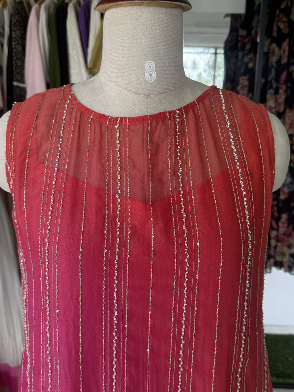 Gulmohar Rose Glass Chanderi 4D Festive Maxi Dress