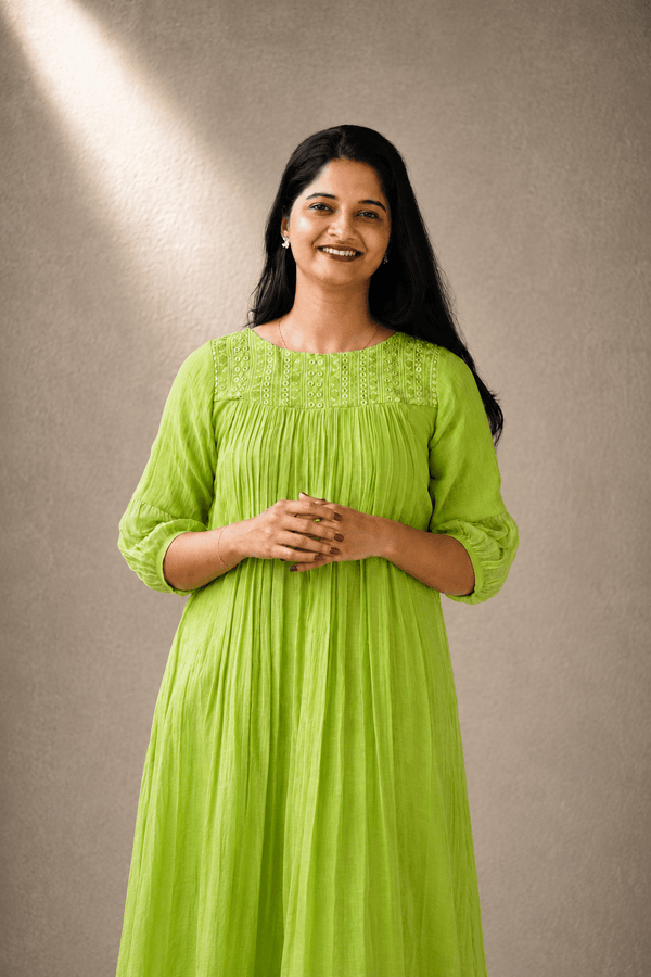 Hariyali Noor Glass Chanderi Pleated Dress