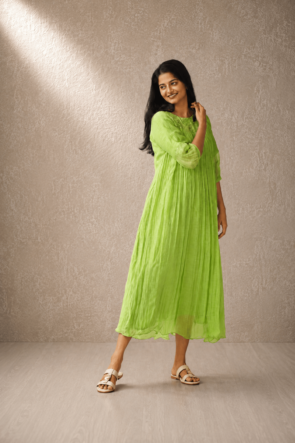 Hariyali Noor Glass Chanderi Pleated Dress