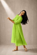 Hariyali Noor Glass Chanderi Pleated Dress