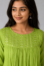 Hariyali Noor Glass Chanderi Pleated Dress