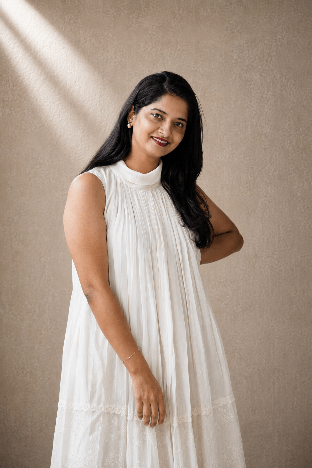Ivory Grace Tiered Pleated Dress