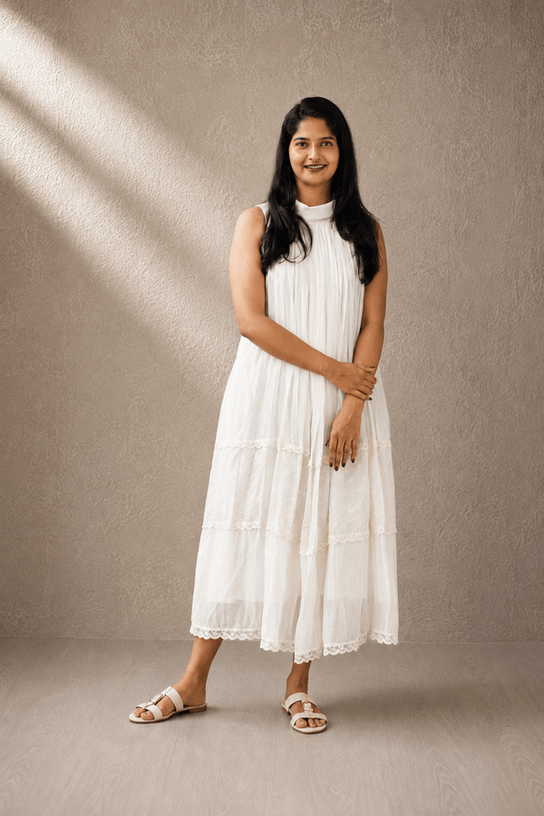 Ivory Grace Tiered Pleated Dress