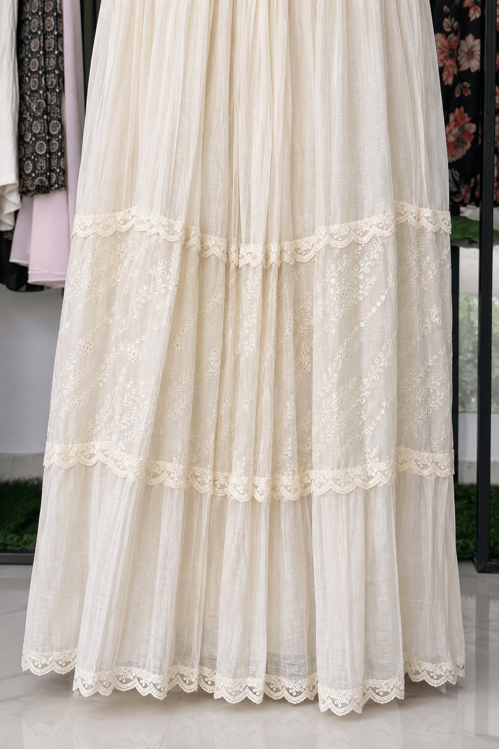 Ivory Grace Tiered Pleated Dress