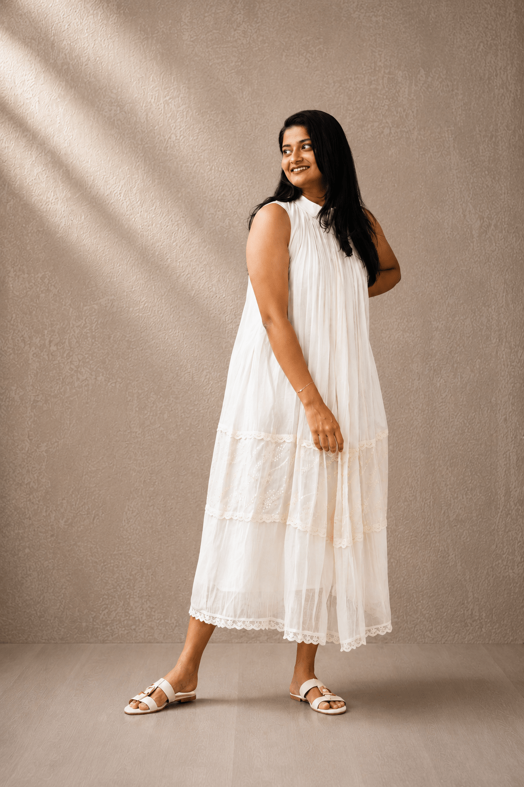 Ivory Grace Tiered Pleated Dress