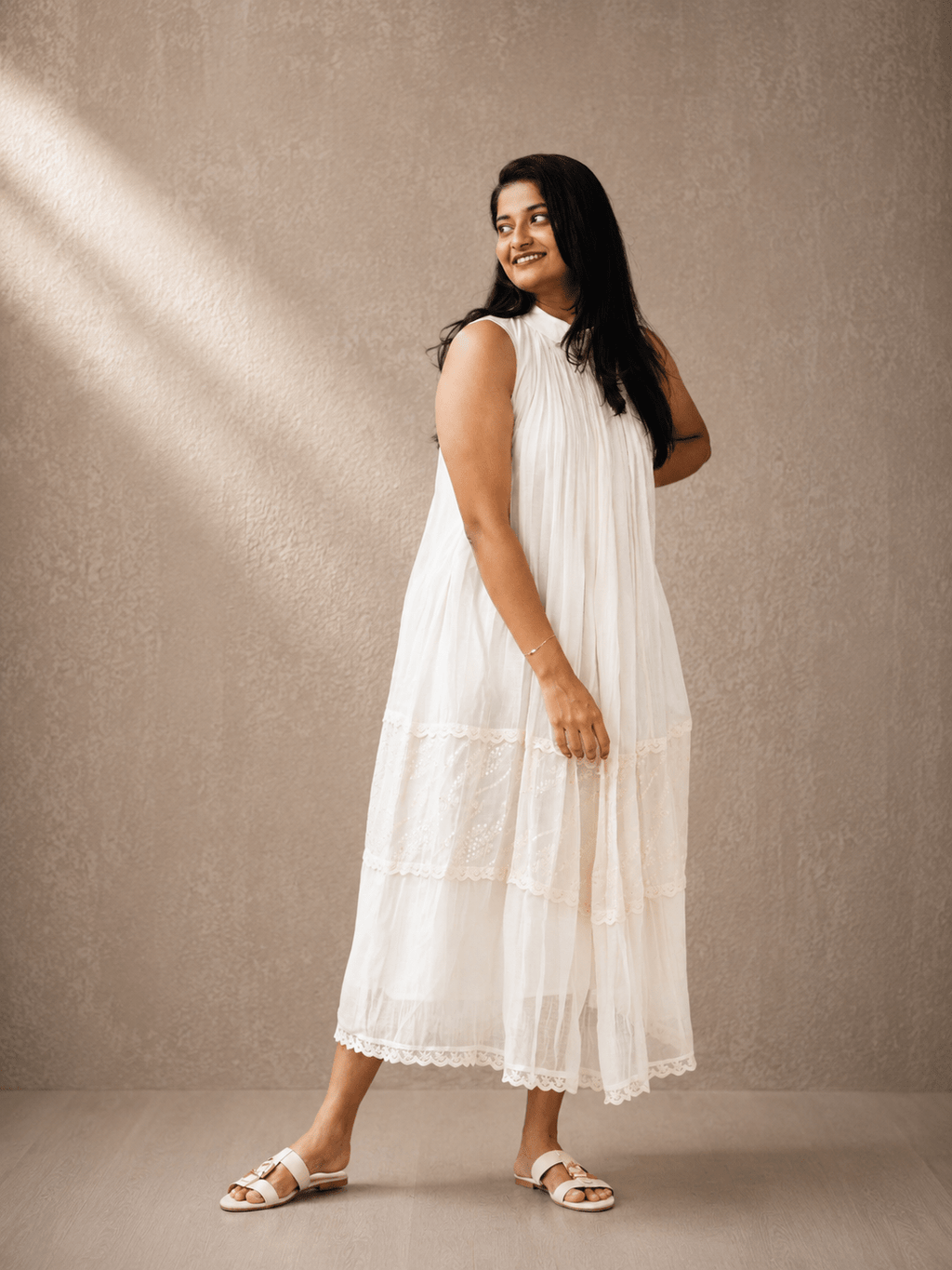 Ivory Grace Tiered Pleated Dress