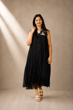 Noor Black Crushed Chiffon Floral Dress