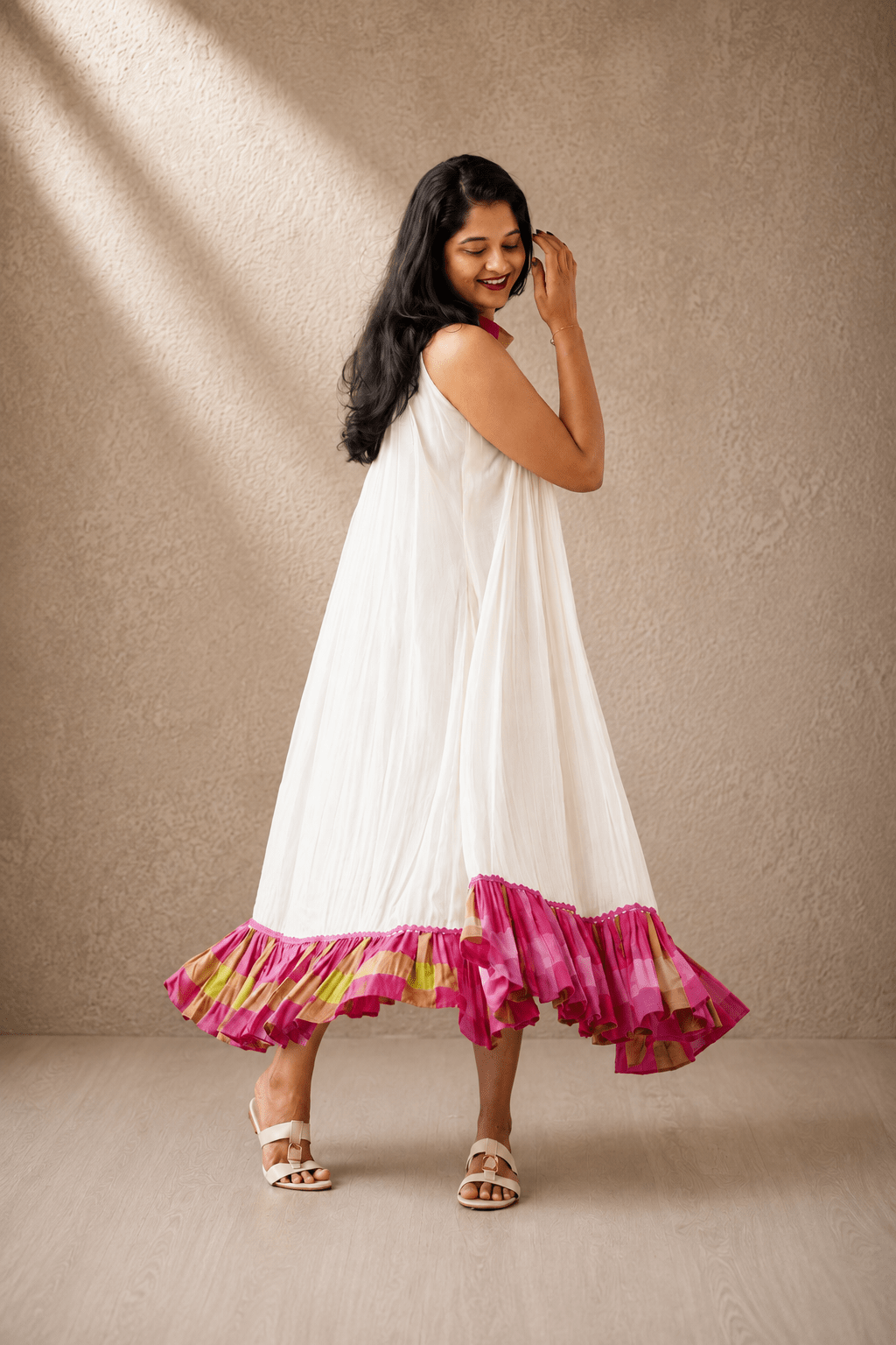 Pink Kasavu Glass Chanderi Flare Dress